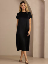 [Noir] SilkSilky-FR Short Sleeve Round Neck Robes 007