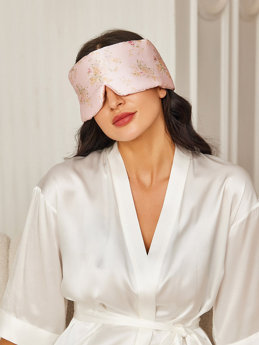 SilkSilky FR 19Momme Pure Soie Eye Mask Floral 001