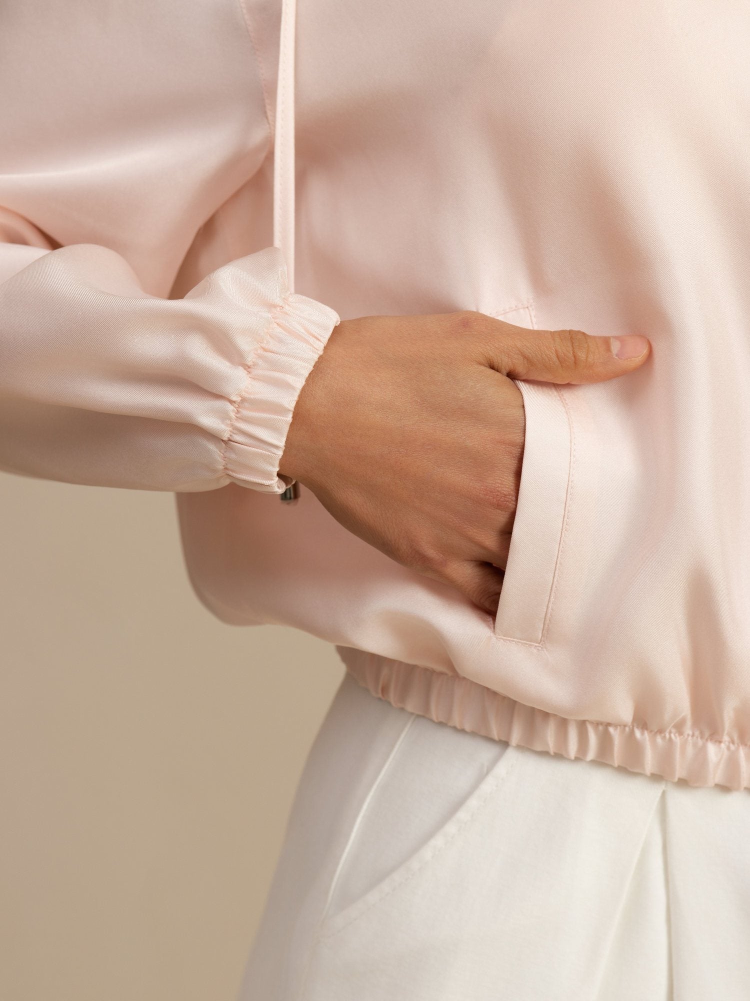 [Rose] SilkSilky-FR 18Momme Manches longues Col Montant Femme Manteaux 005