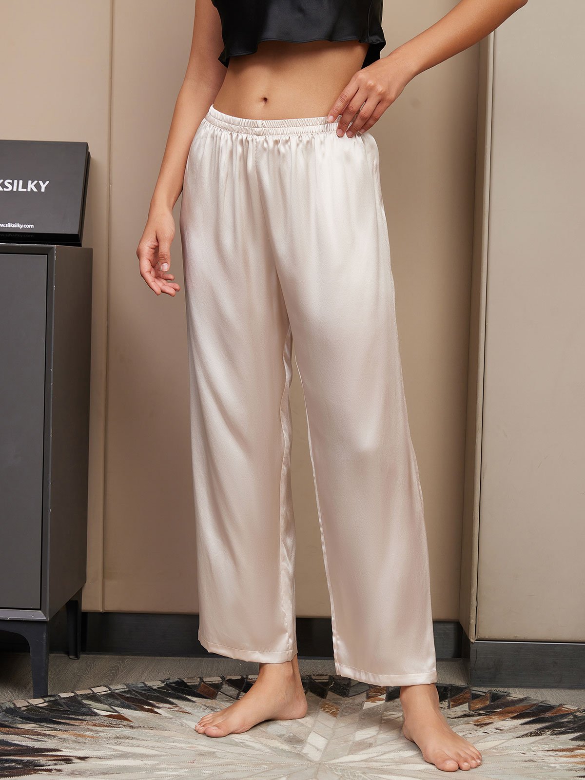 [Beige Clair] SilkSilky-FR Pure Soie Womens Sleep Bottoms 004