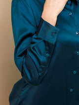 [Bleu Royal] SilkSilky-FR Long Sleeve Lapel Collar Femme Chemise 003