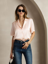 [Rose] SilkSilky-FR Short Sleeve Notch Collar Femme Chemise 006