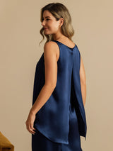 [Bleu Foncé] SilkSilky-FR Sleeveless Scoop Neck Top À Fines Brides 003