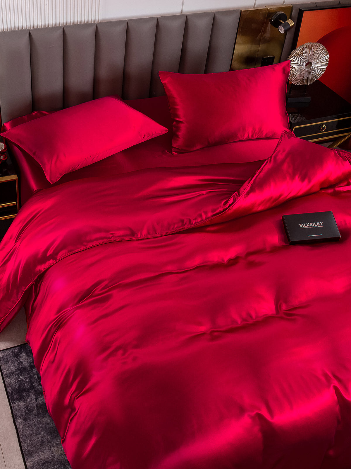 SilkSilky FR 19Momme Pure Soie Bedding Set RougeVineux 003