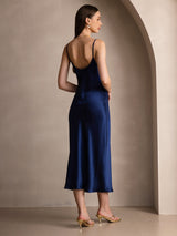 [Bleu Foncé] SilkSilky-FR Sleeveless V Neck Robes 002