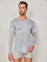 [Gris Clair] SilkSilky-FR Long Sleeve Round Neck Homme T-Shirt 001