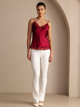 [Rouge Vineux] SilkSilky-FR Spaghetti Strap V Neck Top À Fines Brides 005