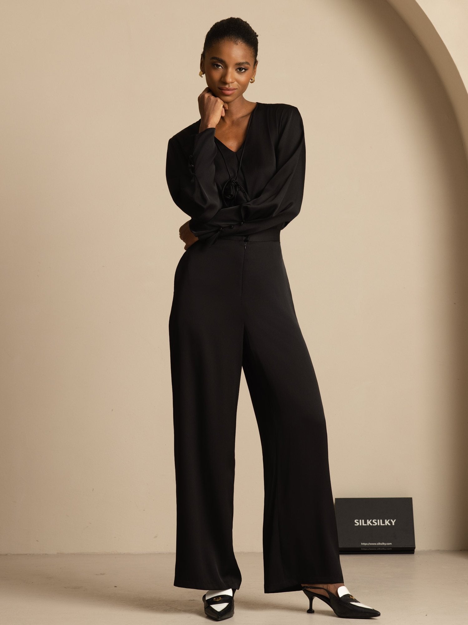 [Noir] SilkSilky-FR 19Momme Soie Womens Pants 007