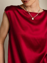 [Rouge Vineux] SilkSilky-FR Cap Sleeve Round Neck Femme T-Shirt 008