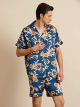 [Dragon Navy] SilkSilky-FR Short Sleeve Lapel Collar Homme Pyjamas 001