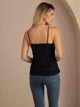 [Noir] SilkSilky-FR Spaghetti Strap V Neck Top À Fines Brides 002