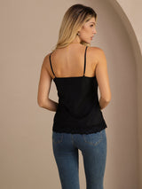 [Noir] SilkSilky-FR Spaghetti Strap V Neck Top À Fines Brides 002