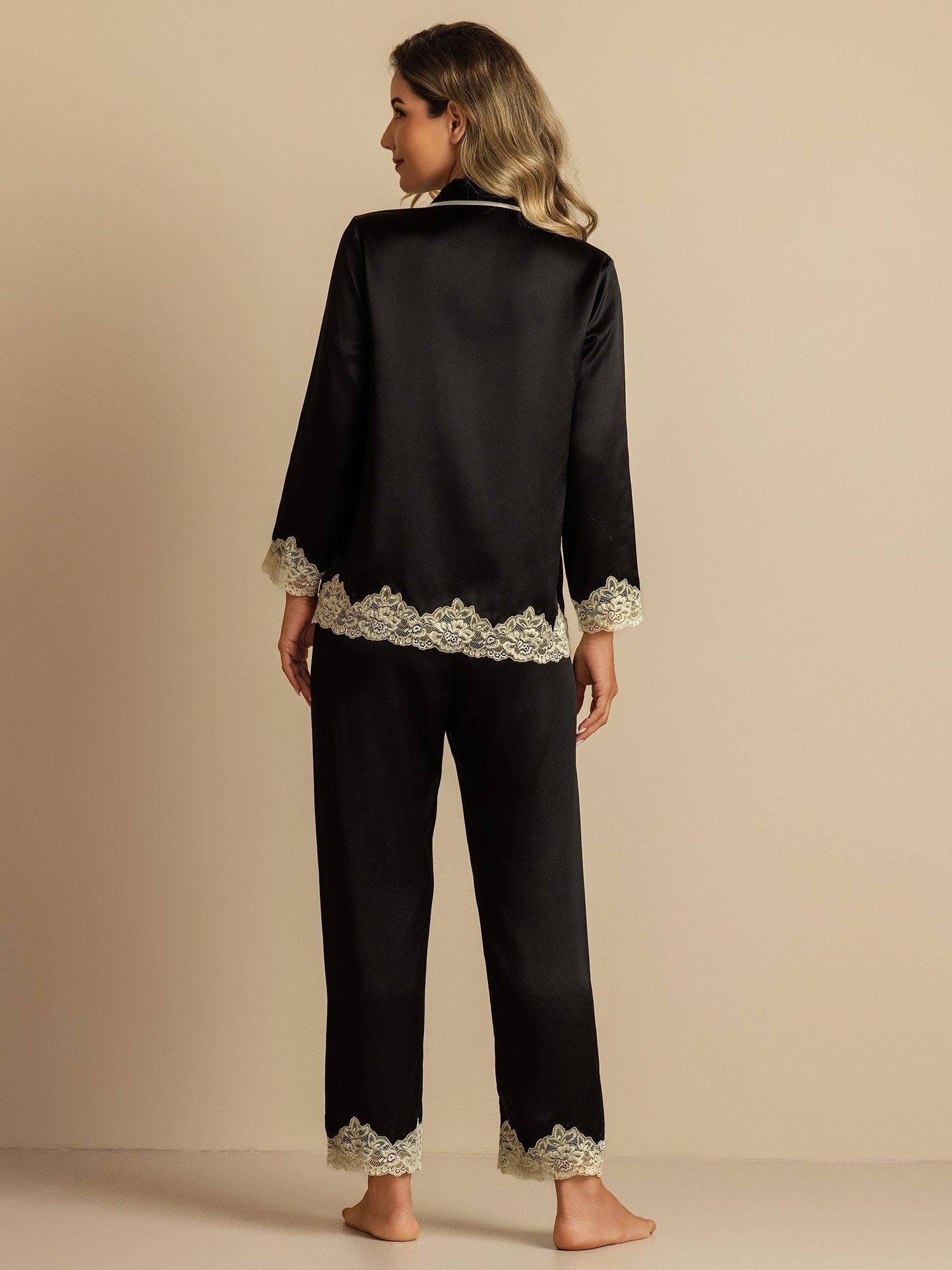 [Noir] SilkSilky-FR Soie Womens Pajamas 002