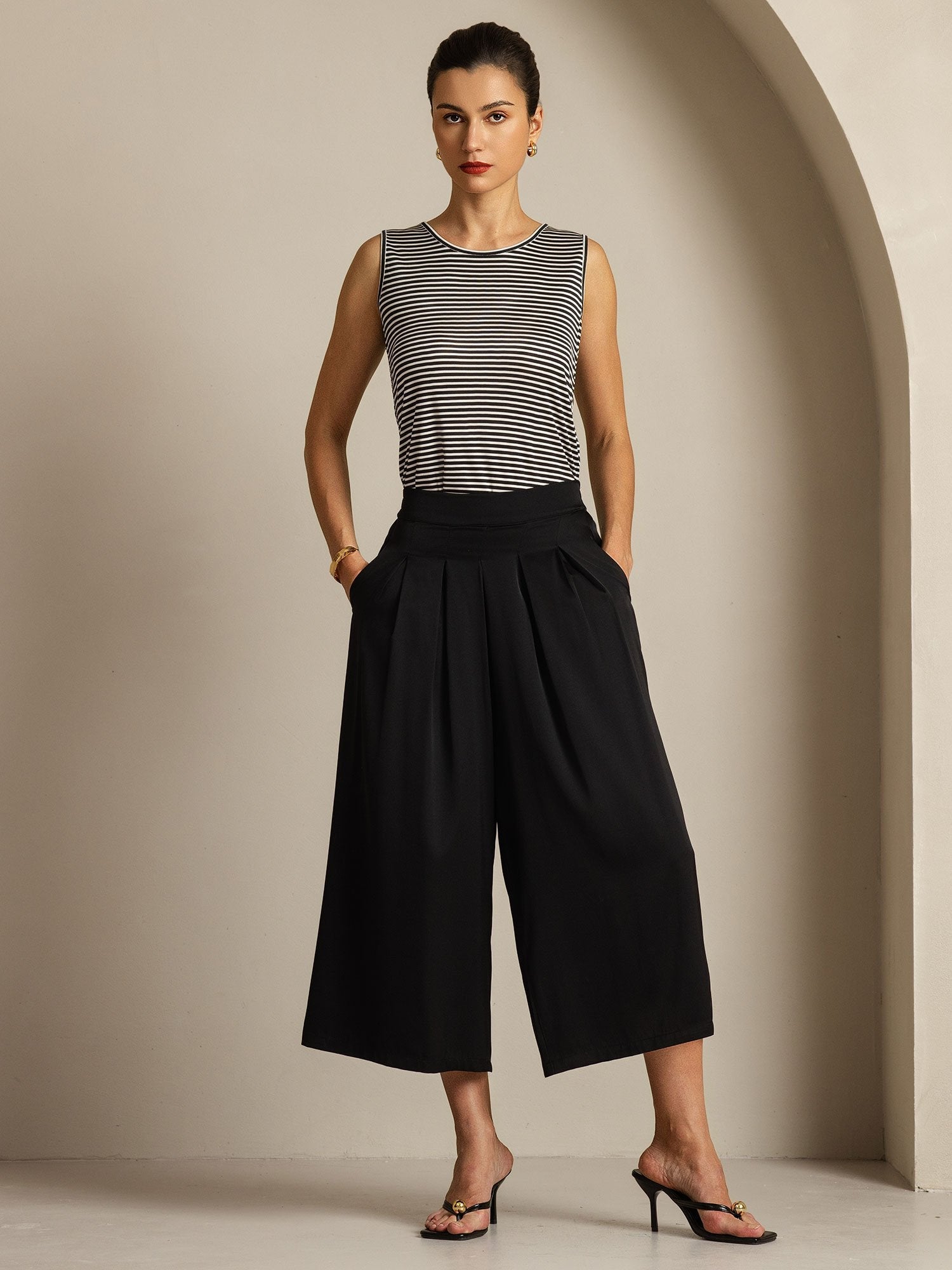 [Noir] SilkSilky-FR 19Momme Soie Womens Pants 006