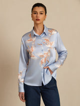 [Bleu Clair] SilkSilky-FR 19Momme Manches longues Col à Revers Femme Chemise 004