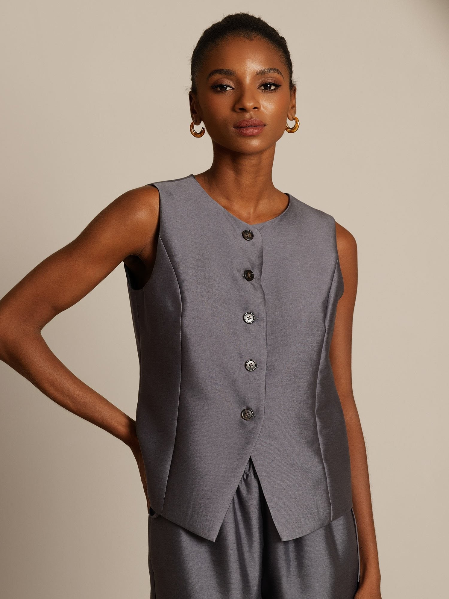 [Gris] SilkSilky-FR 32Momme Soie Womens Vest 005,