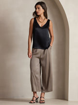 [Noir] SilkSilky-FR Sleeveless V Neck Top À Fines Brides 007