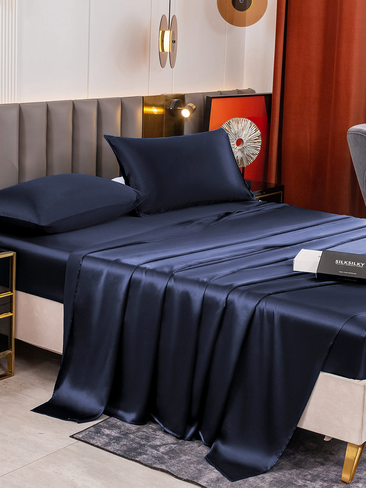 [Bleu Foncé] SilkSilky-FR 19Momme Pure Silk Bedding Set 003