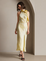 [Jaune Clair] SilkSilky-FR Sleeveless Tie Neck Robes 008