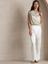 [Vert Clair] SilkSilky-FR Cap Sleeve Cowl Neck Femme T-Shirt 006