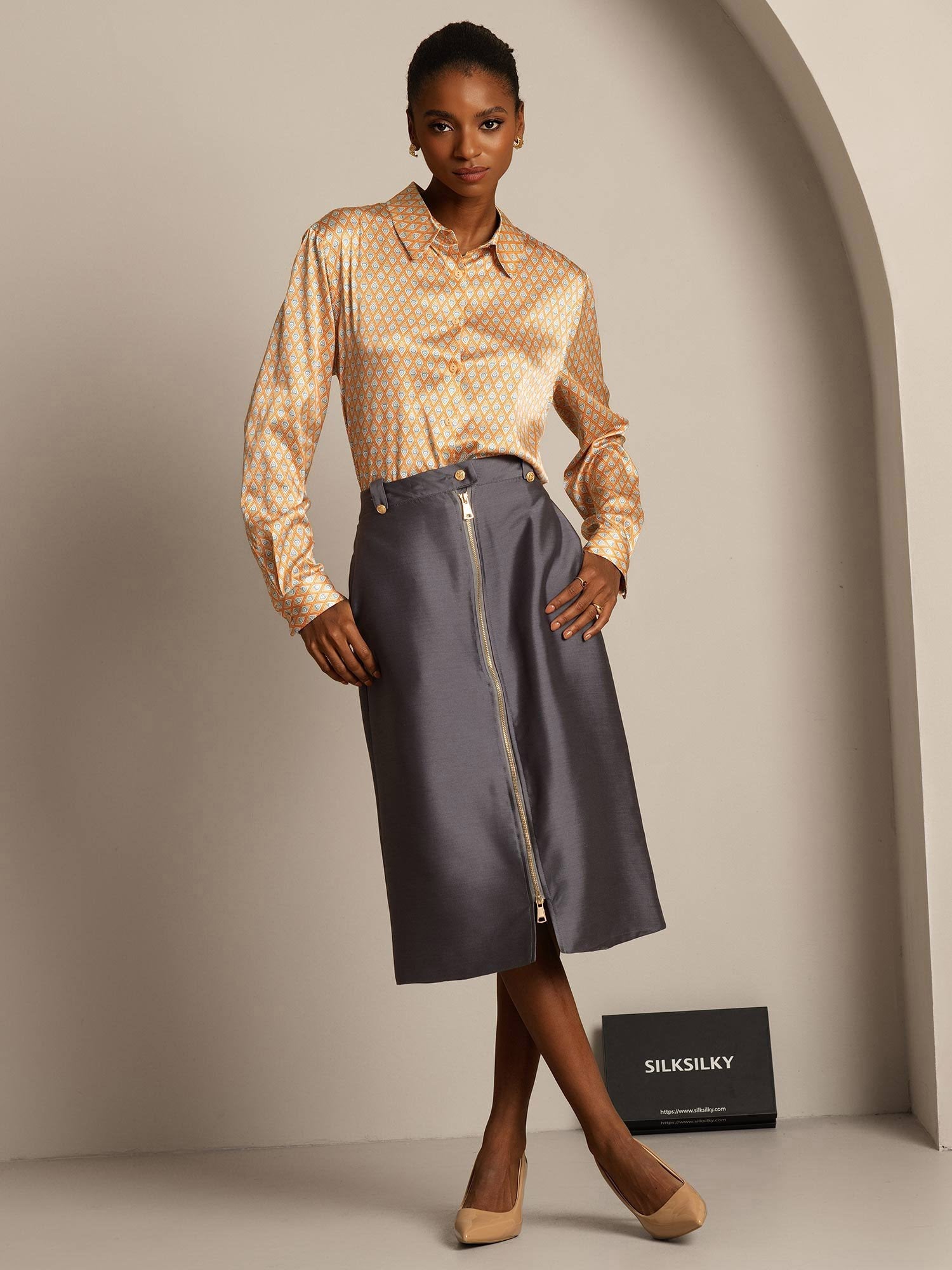 [Gris] SilkSilky-FR 32Momme Soie Skirt 007,