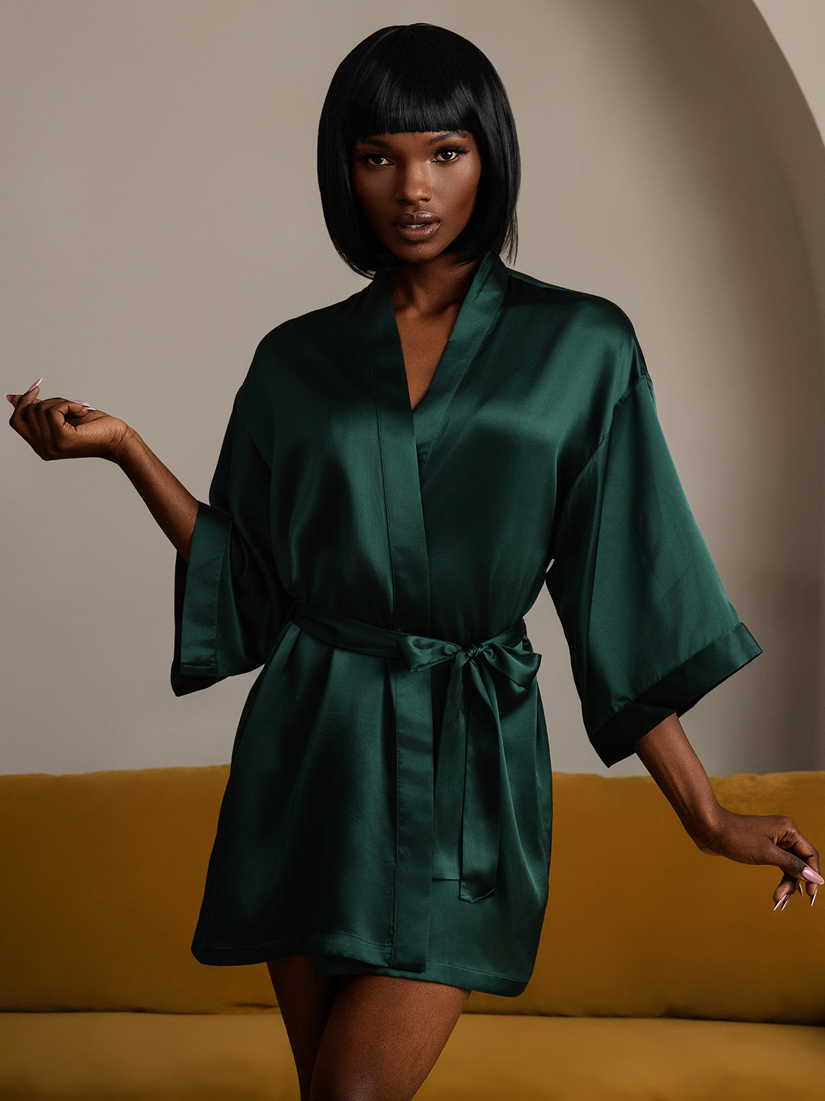 [Vert Foncé] SilkSilky-FR Pure Soie Womens Robe 005