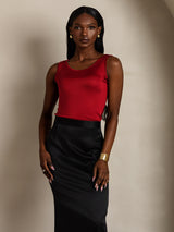 [Rouge Vineux] SilkSilky-FR Sans manches Col Rond Femme T-Shirt 004