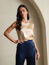 [Champagne] SilkSilky-FR Sleeveless Round Neck Top À Fines Brides 003