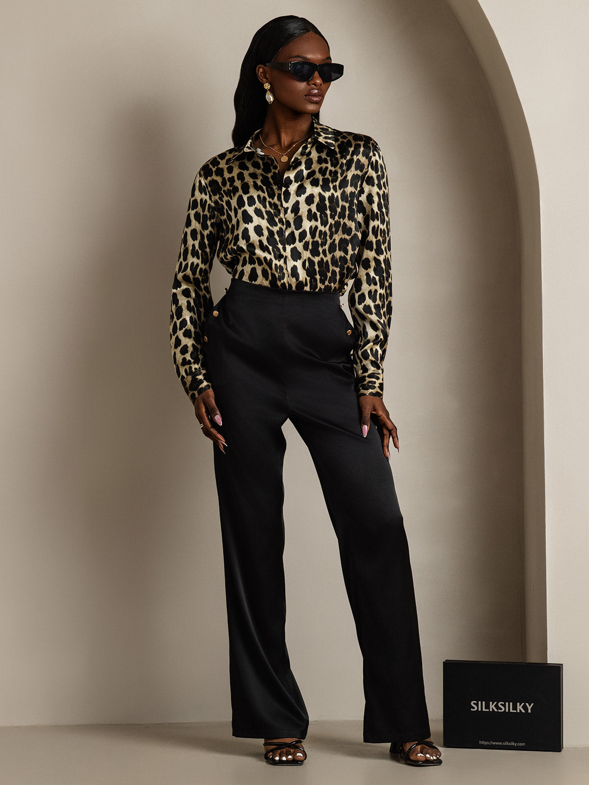 [Leopard] SilkSilky-FR Soie Col Chemise Femme Chemise 008
