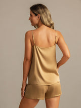 [Tan] SilkSilky-FR 19Momme Soie Sans manches Col Rond Ensemble Camisole 002