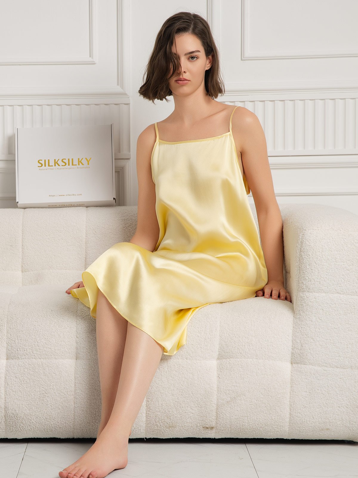 [Jaune Clair] SilkSilky-FR 19Momme Soie Dress 006