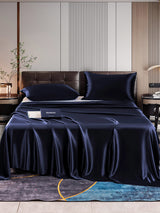 [Bleu Foncé] SilkSilky-FR 22Momme Parure de Lit Soie 001