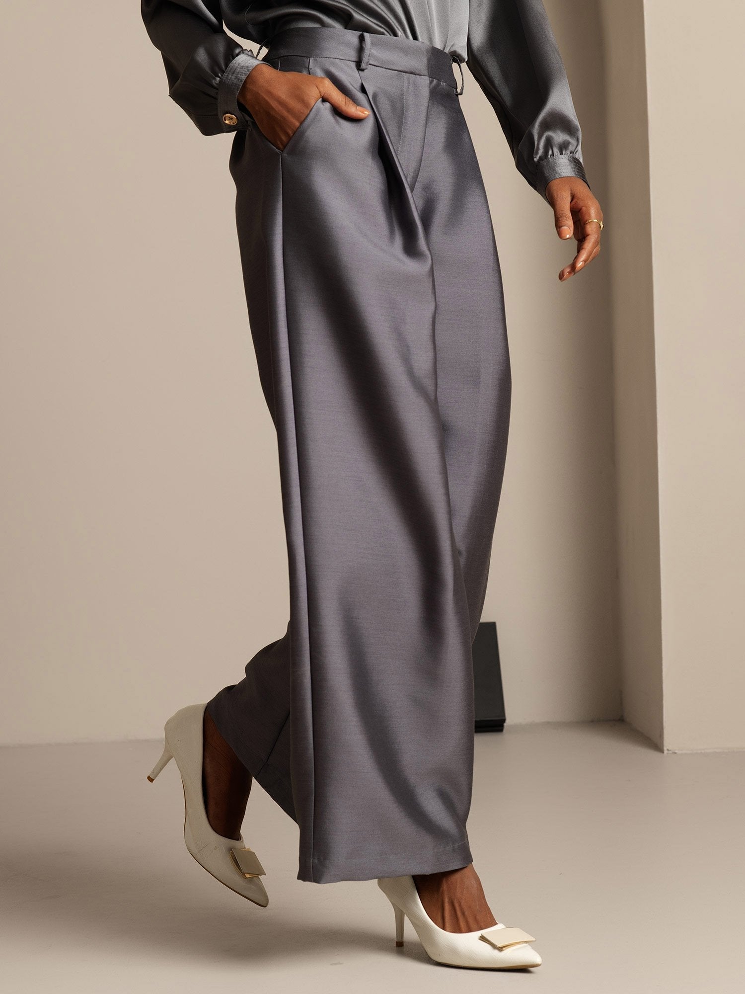 [Gris] SilkSilky-FR 32Momme Soie Womens Pants 003,