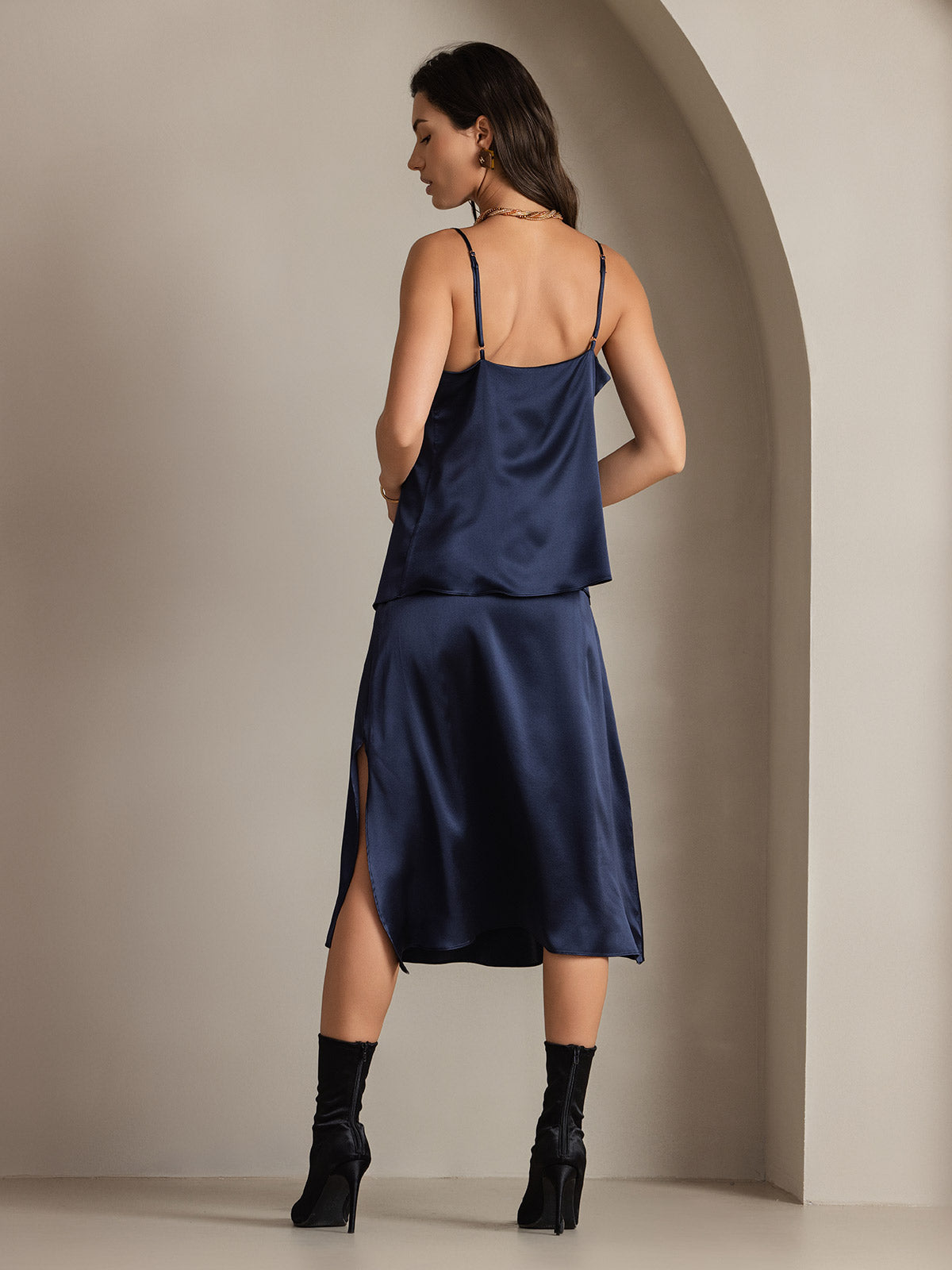 [Bleu Foncé] SilkSilky-FR 19Momme Soie Skirt 002