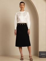 [Blanc] SilkSilky-FR 19Momme Long Sleeve Round Neck Blouse 007