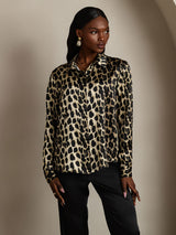 [Leopard] SilkSilky-FR Long Sleeve Lapel Collar Femme Chemise 004