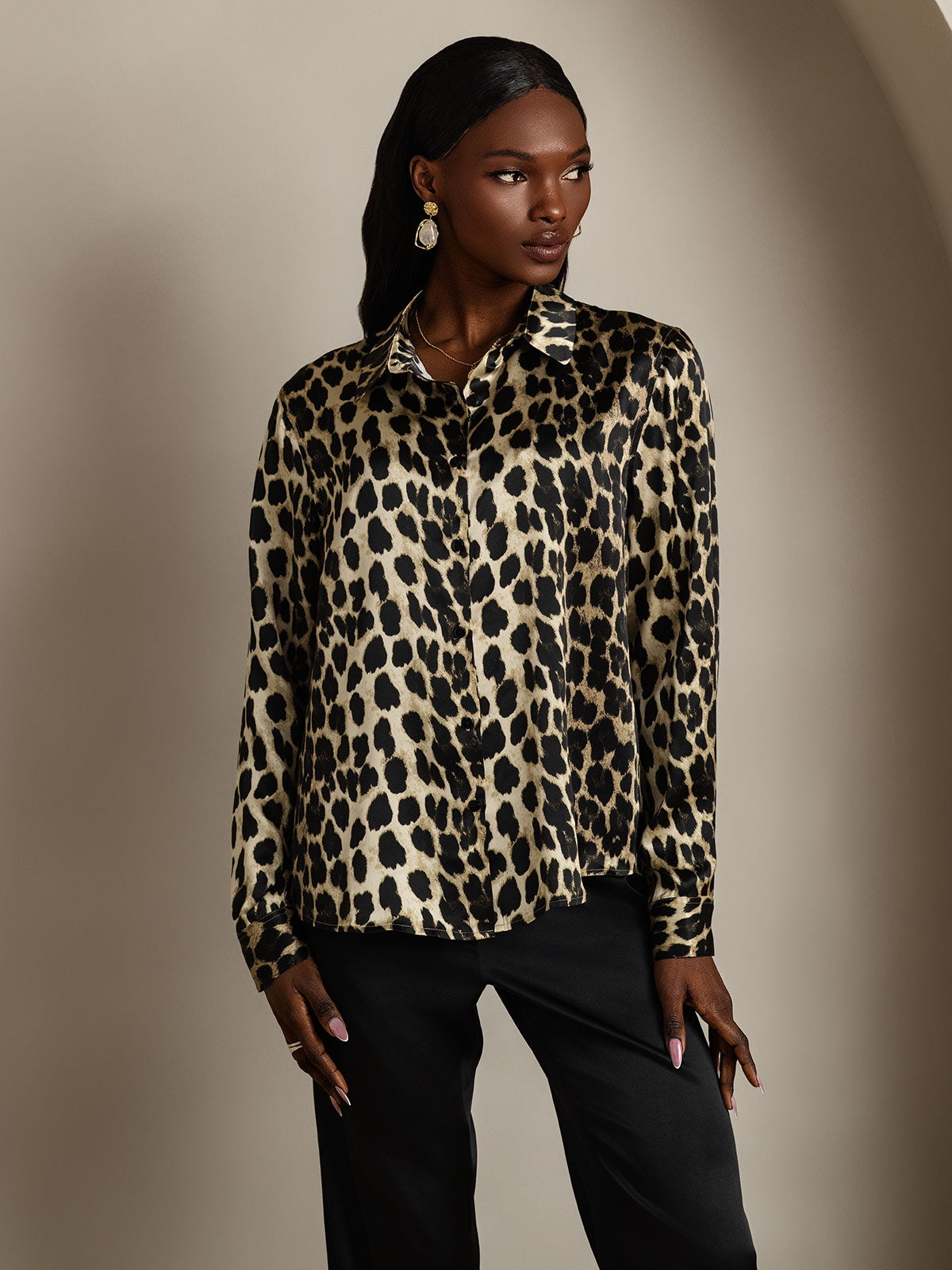 [Leopard] SilkSilky-FR Soie Col Chemise Femme Chemise 003