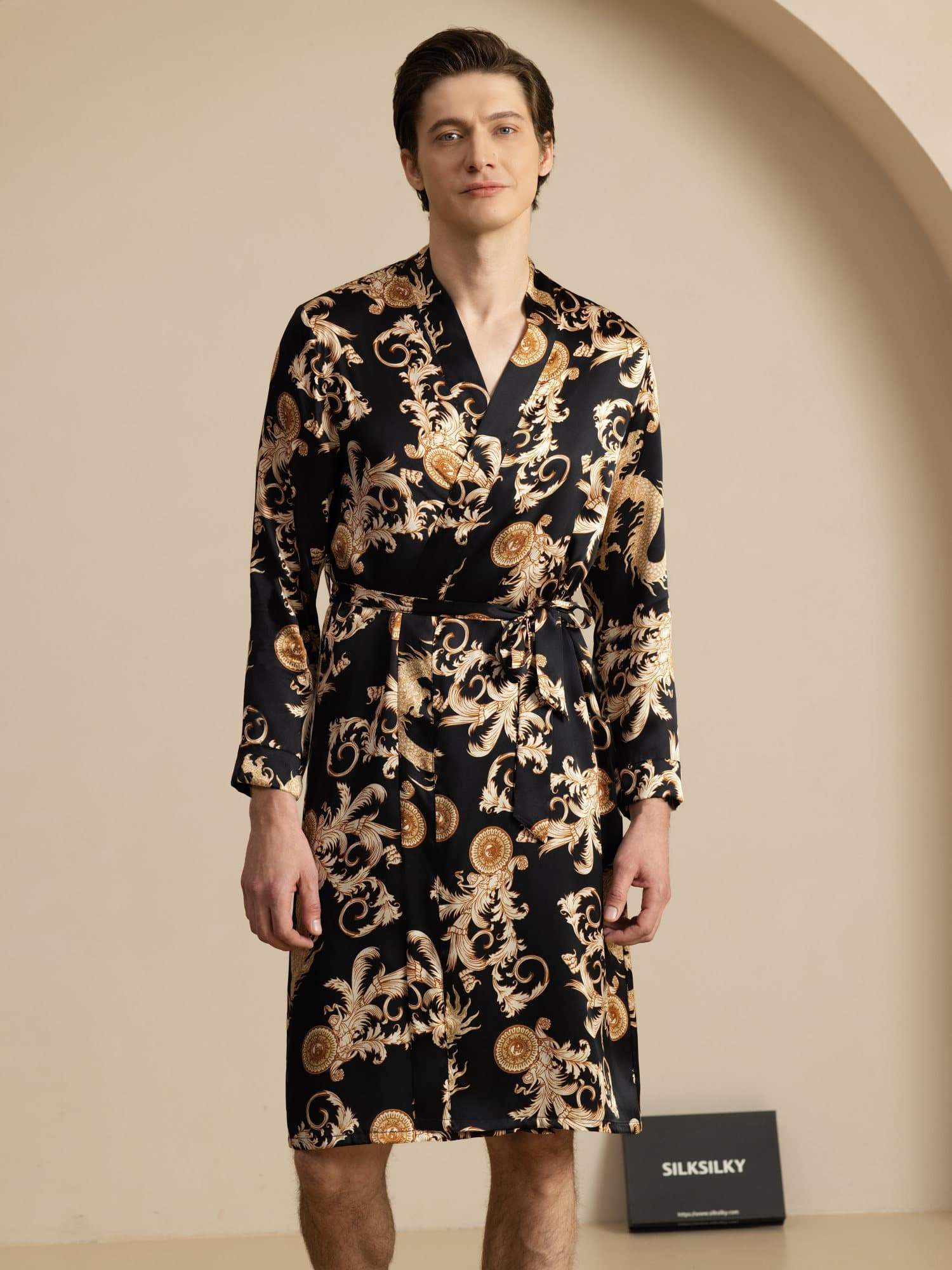 [Dragon Noir] SilkSilky-FR Long Sleeve Homme Peignoir 001