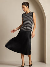 [Rayure Noire] SilkSilky-FR Sleeveless Round Neck Top À Fines Brides 005