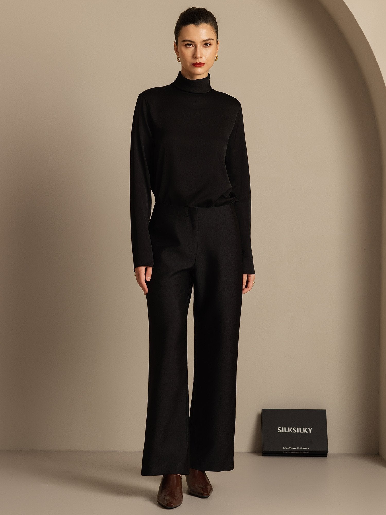 [Noir] SilkSilky-FR 32Momme Soie Womens Pants 005,