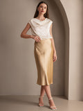 SilkSilky-FR 19Momme Pure Soie Skirt Champagne 001