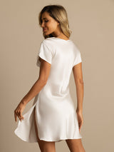 [Blanc] SilkSilky-FR Short Sleeve V Neck Chemises de nuit 002