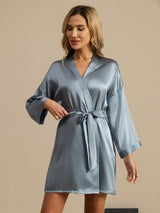 [Bleu Grisâtre] SilkSilky-FR 3/4 Sleeve Femme Peignoir 004