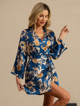 [Dragon Navy] SilkSilky-FR 3/4 Sleeve Femme Peignoir 001