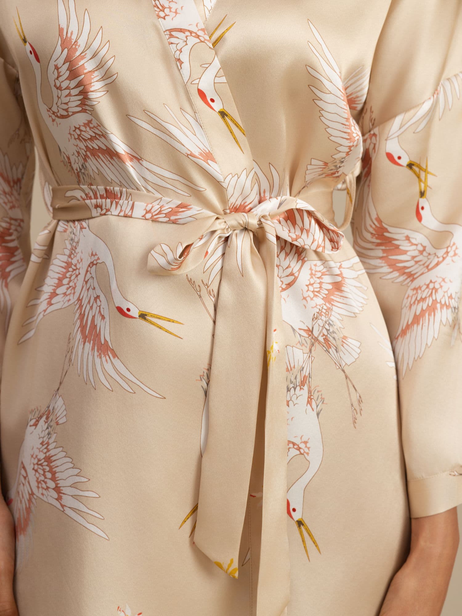 [Champagne] SilkSilky-FR 19Momme Trois-quart Femme Peignoir 007