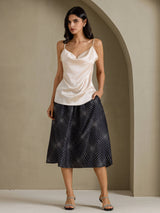 [Beige] SilkSilky-FR Spaghetti Strap Cowl Neck Top À Fines Brides 006