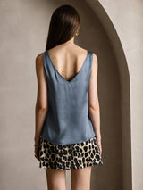 [Bleu Canard Véritable] SilkSilky-FR Sleeveless V Neck Top À Fines Brides 002
