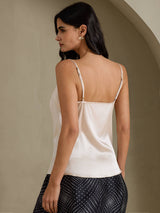 [Beige] SilkSilky-FR Spaghetti Strap Cowl Neck Top À Fines Brides 002