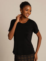 [Noir] SilkSilky-FR Manches courtes Col Rond Femme T-Shirt 005