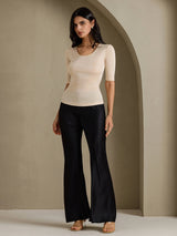 [Beige] SilkSilky-FR Half Sleeve Femme T-Shirt 007